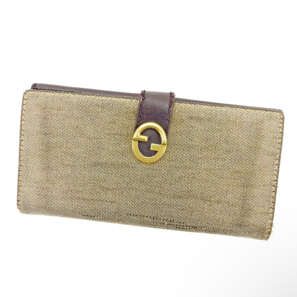 Gucci Wallet Purse G logos Beige Brown/ Golden Toned Color Unisex Wallet